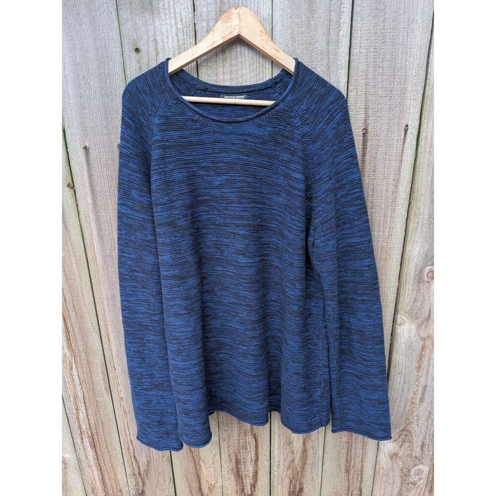 American Apparel Sweater Loose Knit Cotton Oversized Blue Black Made in USA Sz L